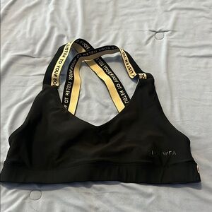 White Fox Boutique Black and Gold Strappy Sports Bra